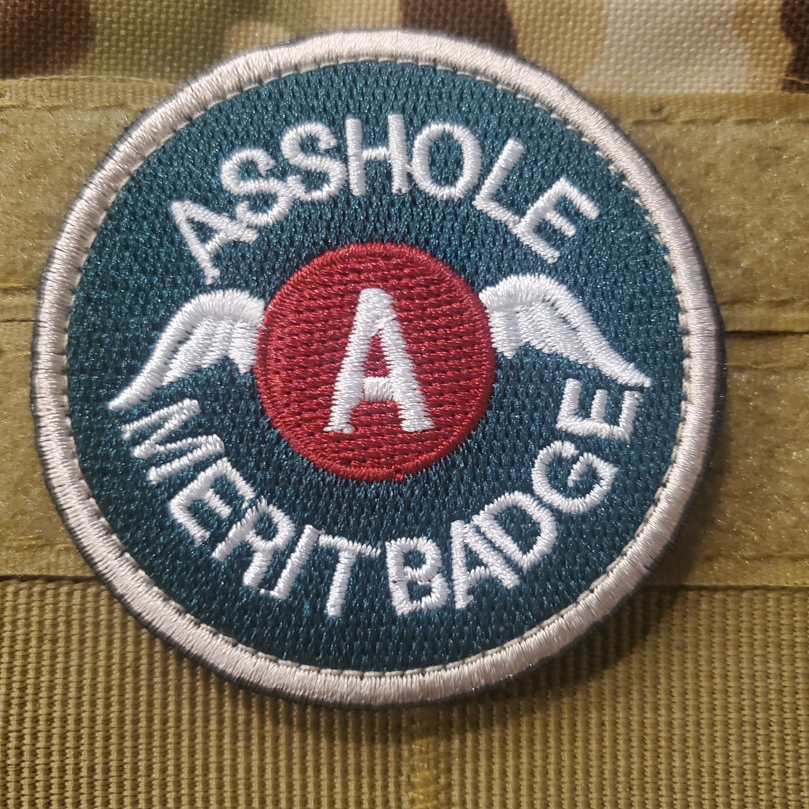 A$$HOLE MERIT BADGE Sarcastic Tactical Morale Patch HOOK BACKING