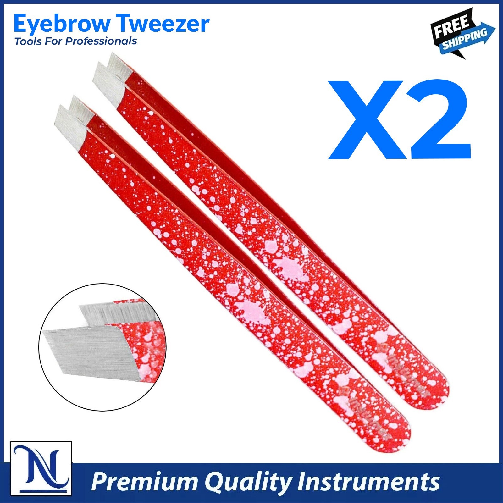 2Pcs Thick Eyebrow Tweezers Stainless Steel Red Ingrown Facial Hair Removal