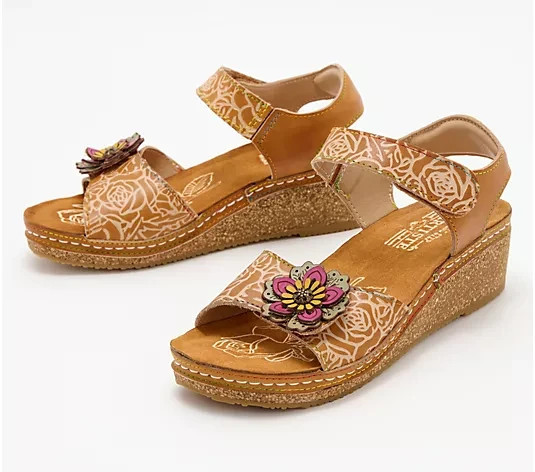 L'Artiste Spring Step Leather Wedge Sandals-Cuteness-Camel-EU37 (6.5-7)-A587756