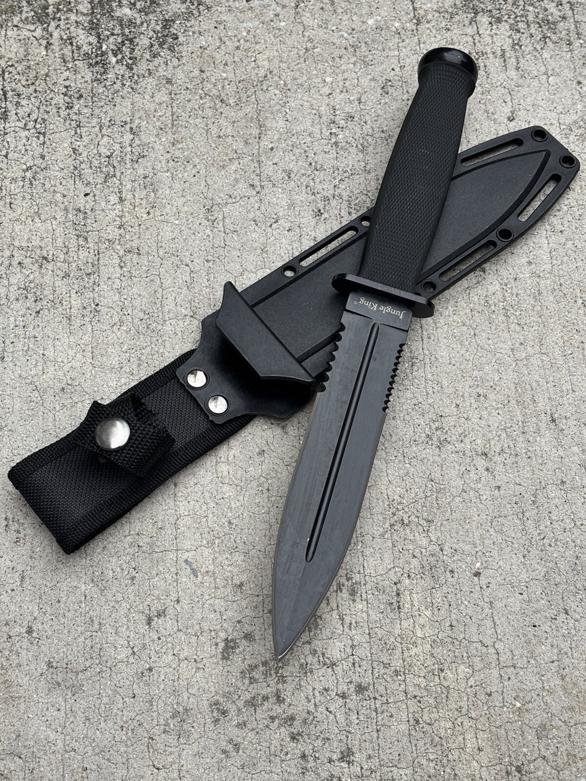 11.5" Tactical Knife Spear Point Double Edge Black Sheath Rubber Handle 6" Blade