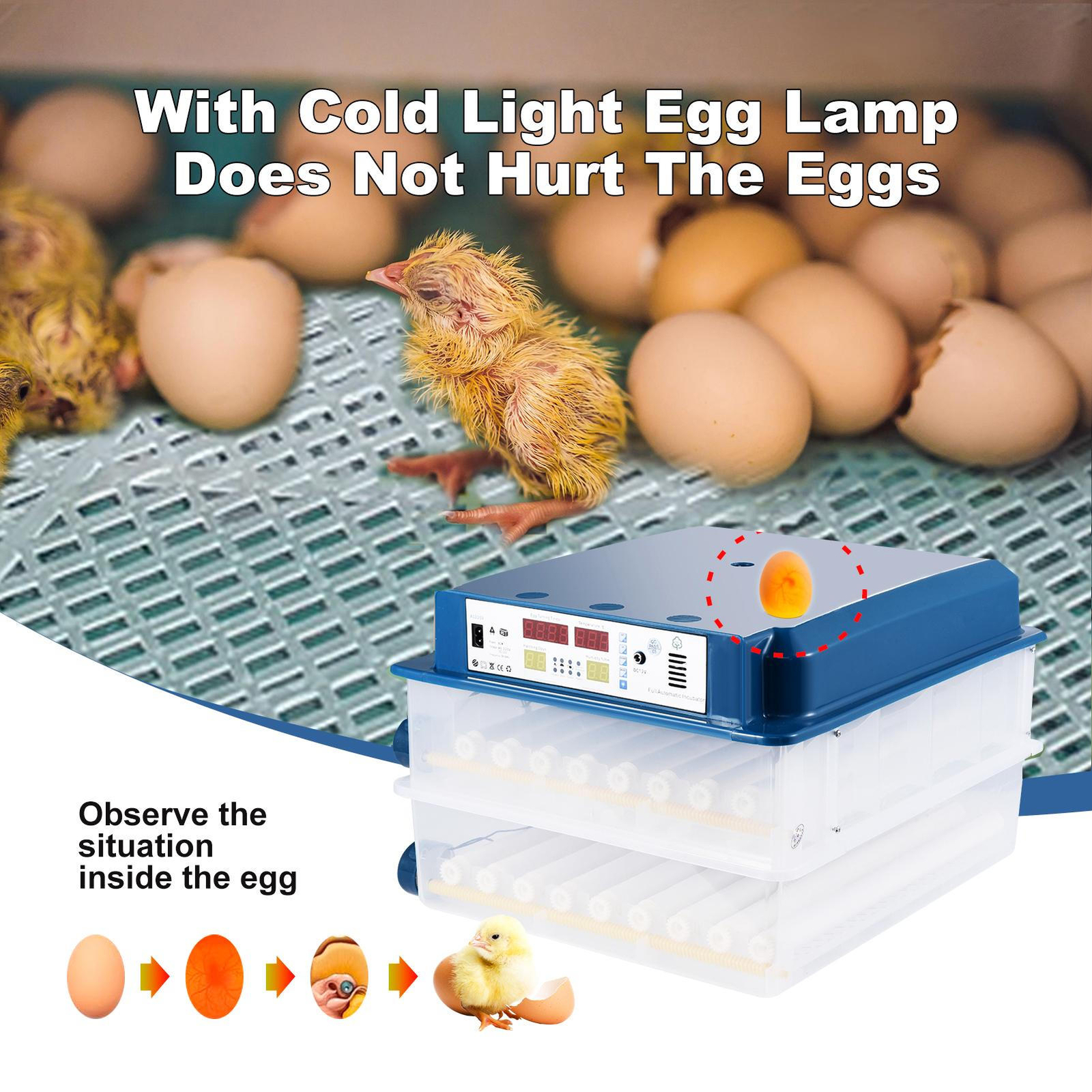 Automatic 120 Eggs Incubator Temperature Control Digital Chicken Egg Hatcher--