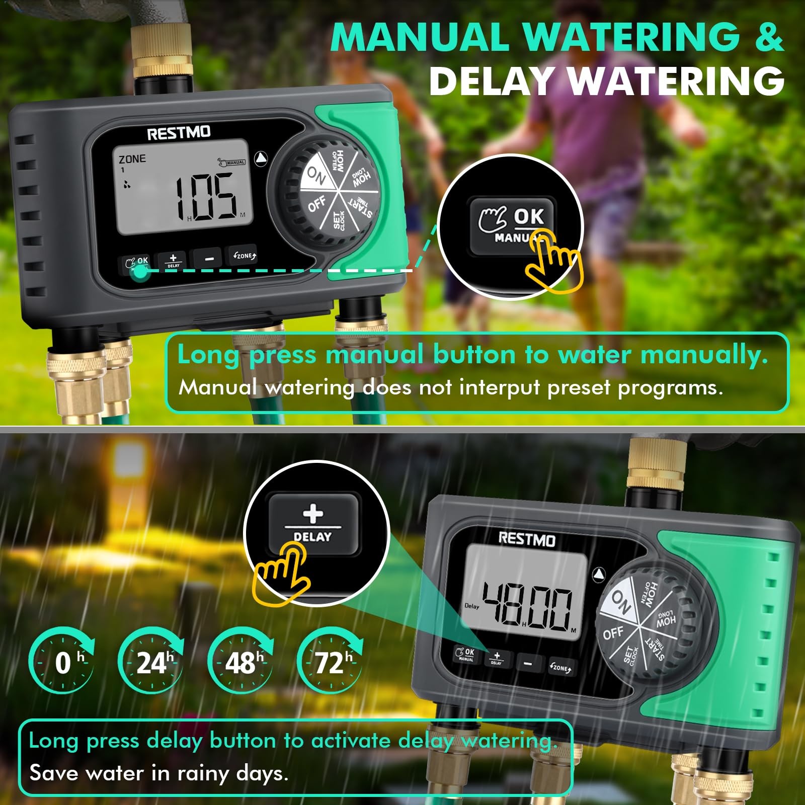 4Zone Sprinkler Timer, Programmable Water Timer for Garden Hose