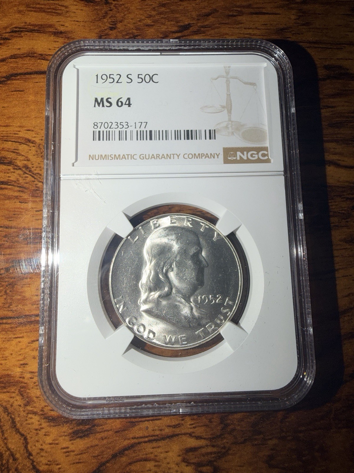1952-S Franklin Half Dollar NGC MS-64 - Semi-Key Date