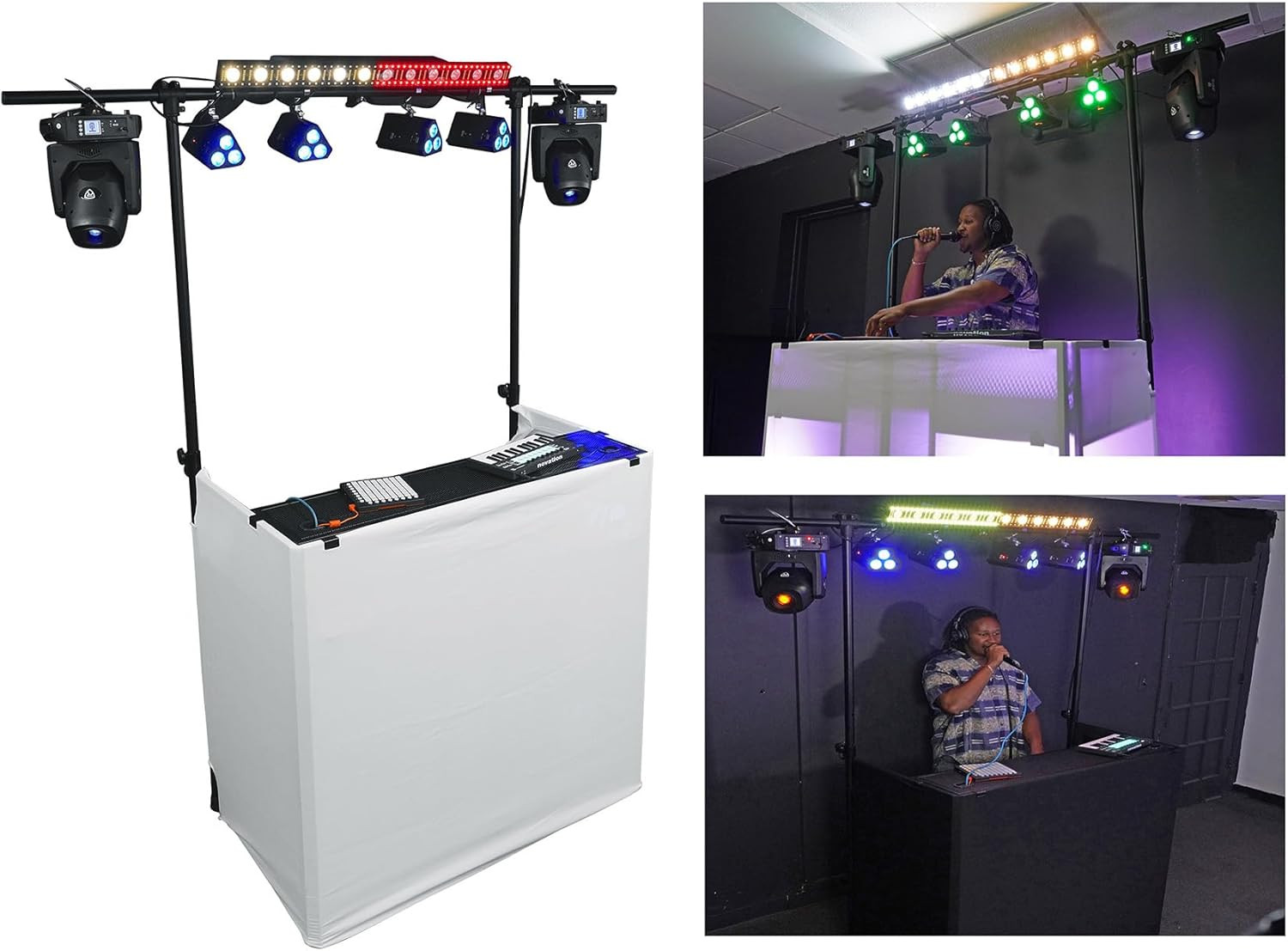 ROCKBOOTH TRUSS V2 DJ Booth Facade, 8Ft Lighting Truss, 2-Tier Tables, Folds Fla