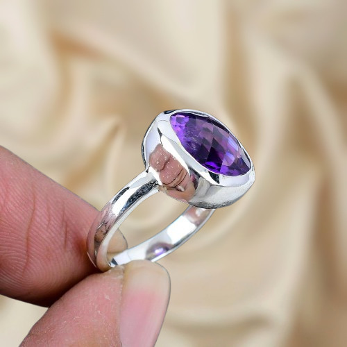 925 Sterling Silver Ring Amethyst Gemstone Ring Silver Statement Ring