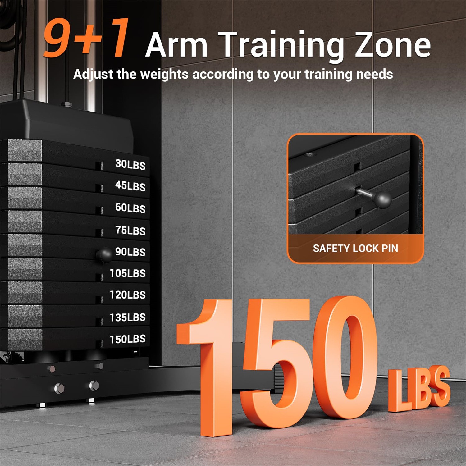 150LBS Weight Stack Home Gym Machine Full Body Workout Machine LAT Pull Down