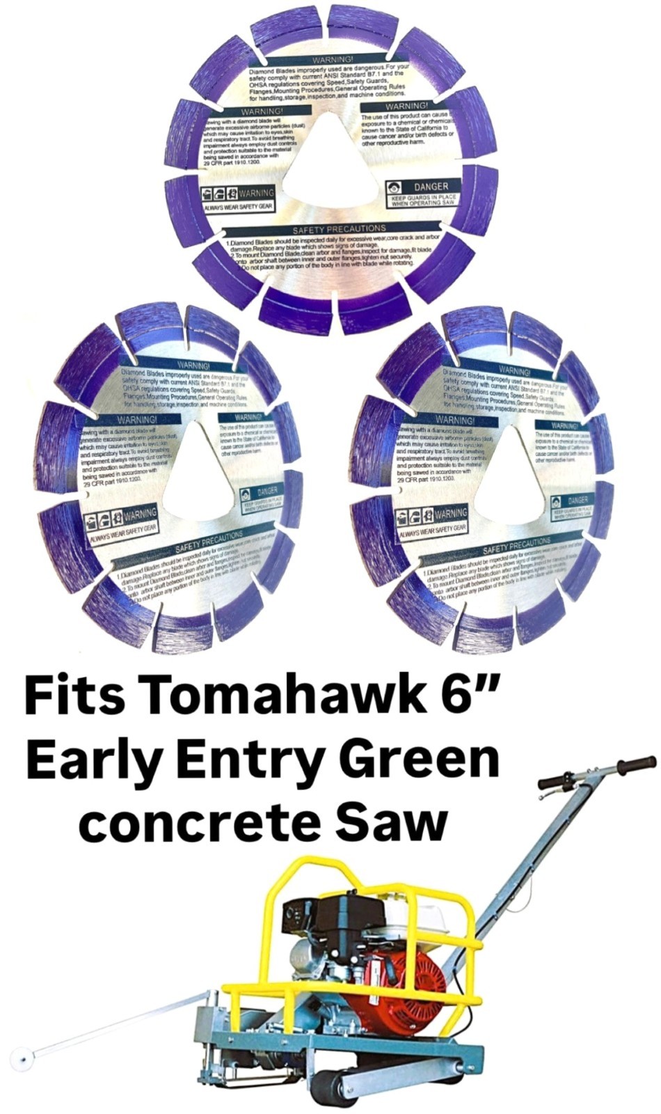 6'' Purple diamond blade fits Tomahawk Early Entry Green Concrete Saw (3pk)