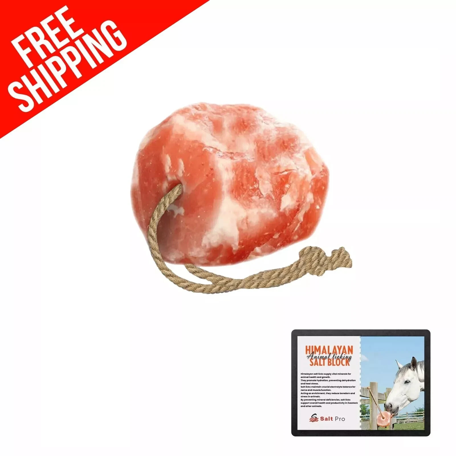 Himalayan Animal Salt Lick Block 6 lb & Rope Mineral & HYDRATION Livestock Deer