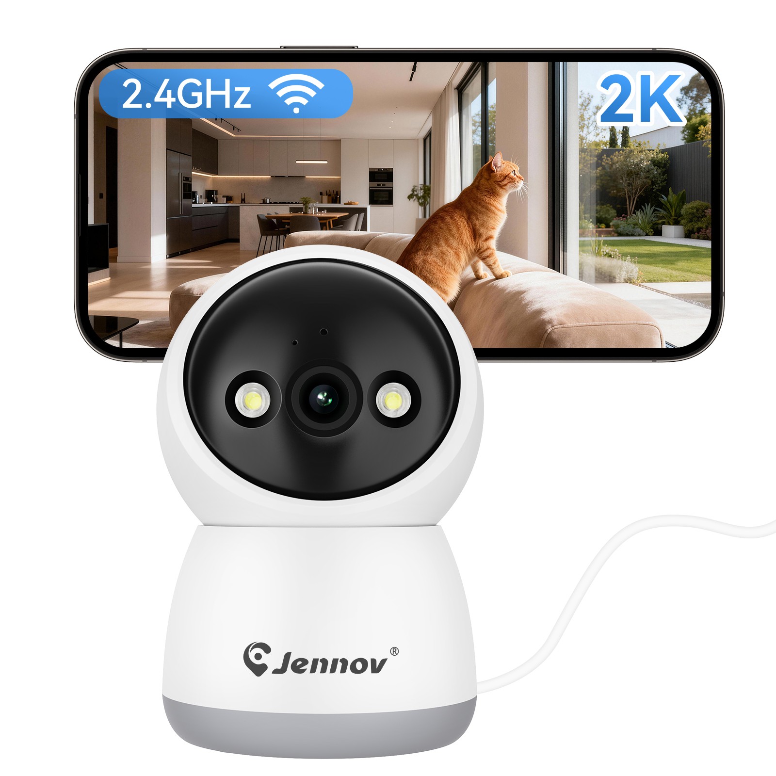 JENNOV 2K 3MP Security Camera Indoor&Outdoor WiFi IR Color Night Vision Camera