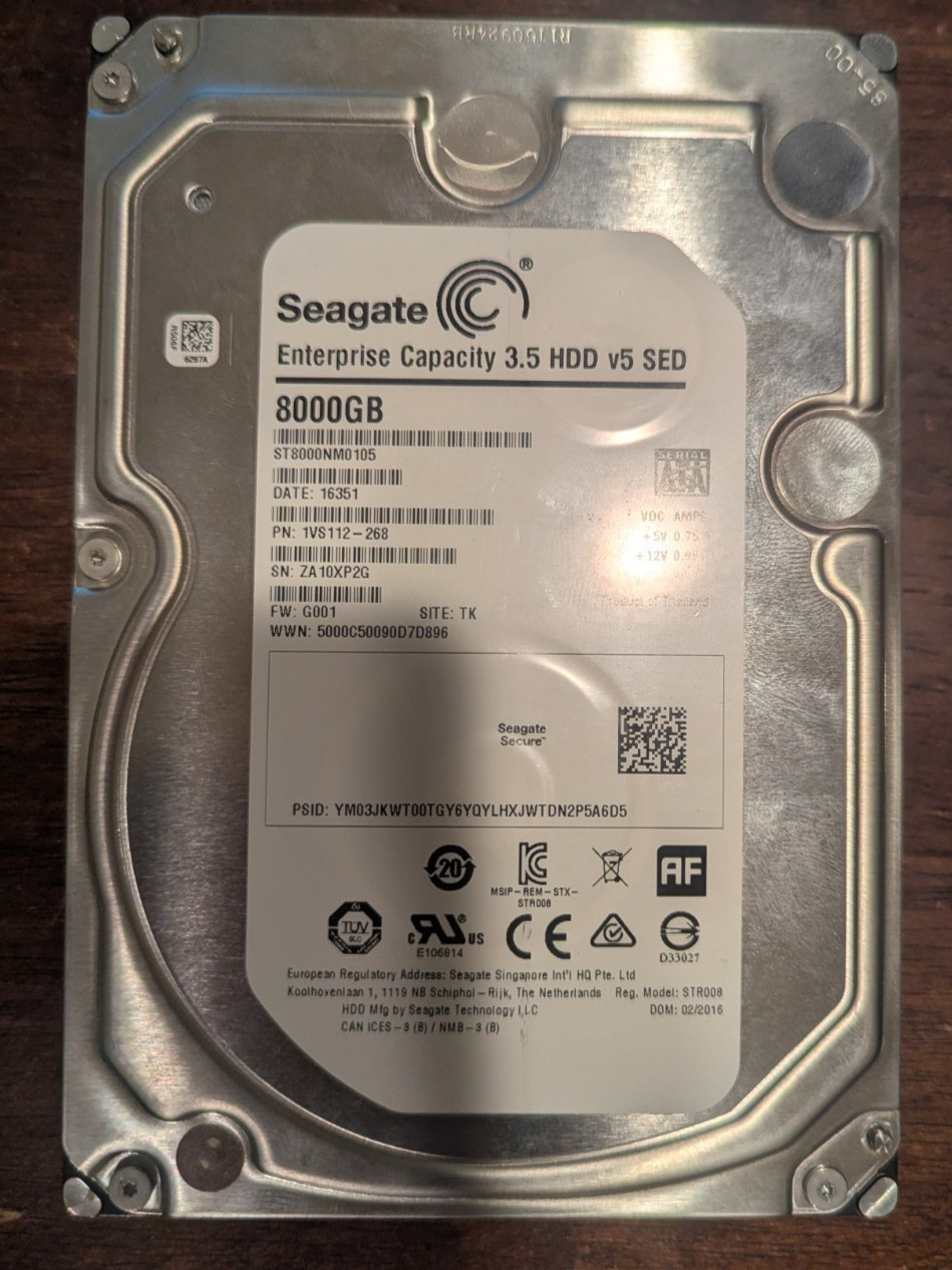 Seagate Exos 8TB Enterprise HDD 7200RPM 256MB SATA 6Gb/s 3.5" ST8000NM0105 NAS