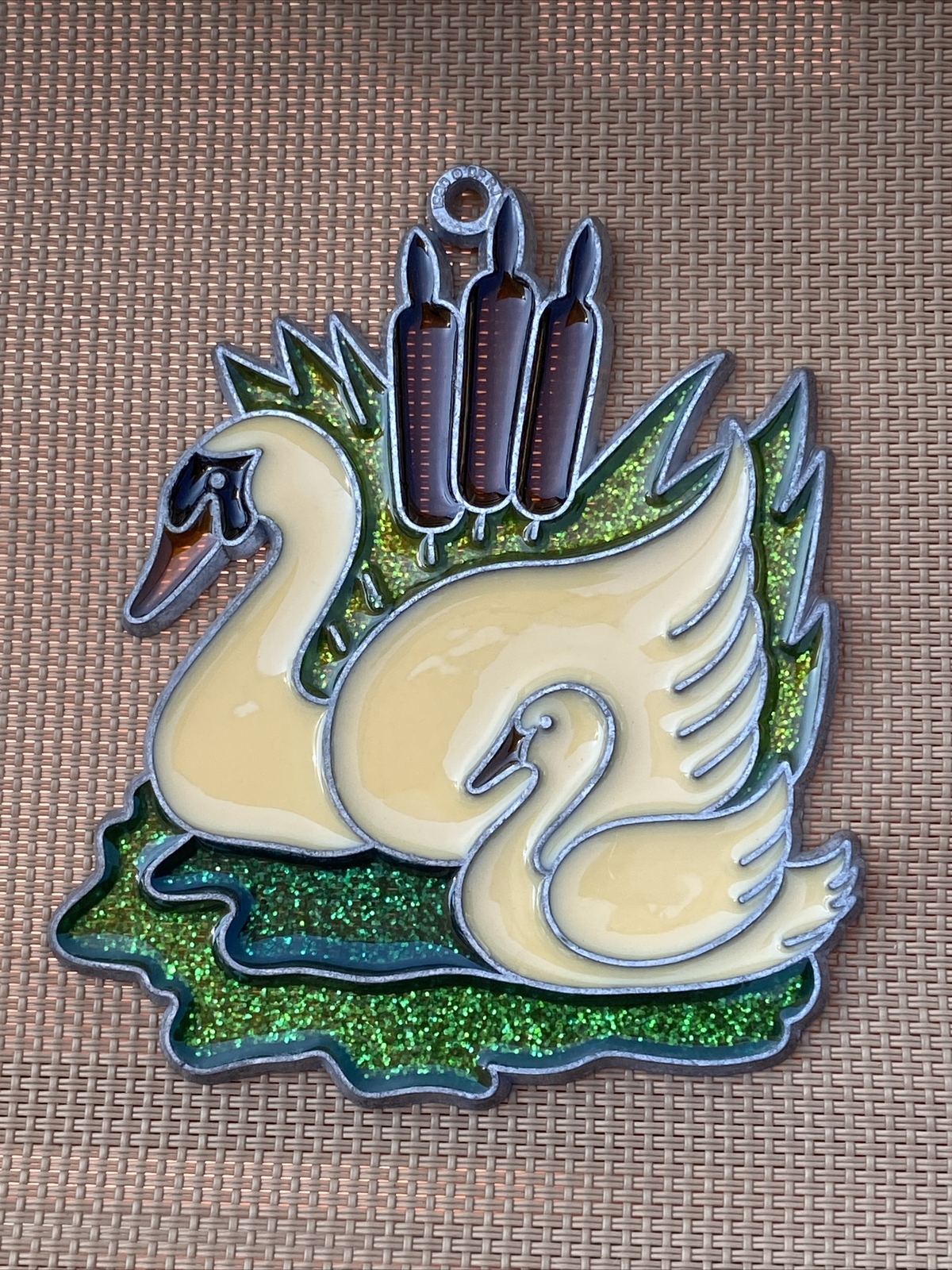 Suncatcher Swan Mother & Baby In Water Cattails Window Decor