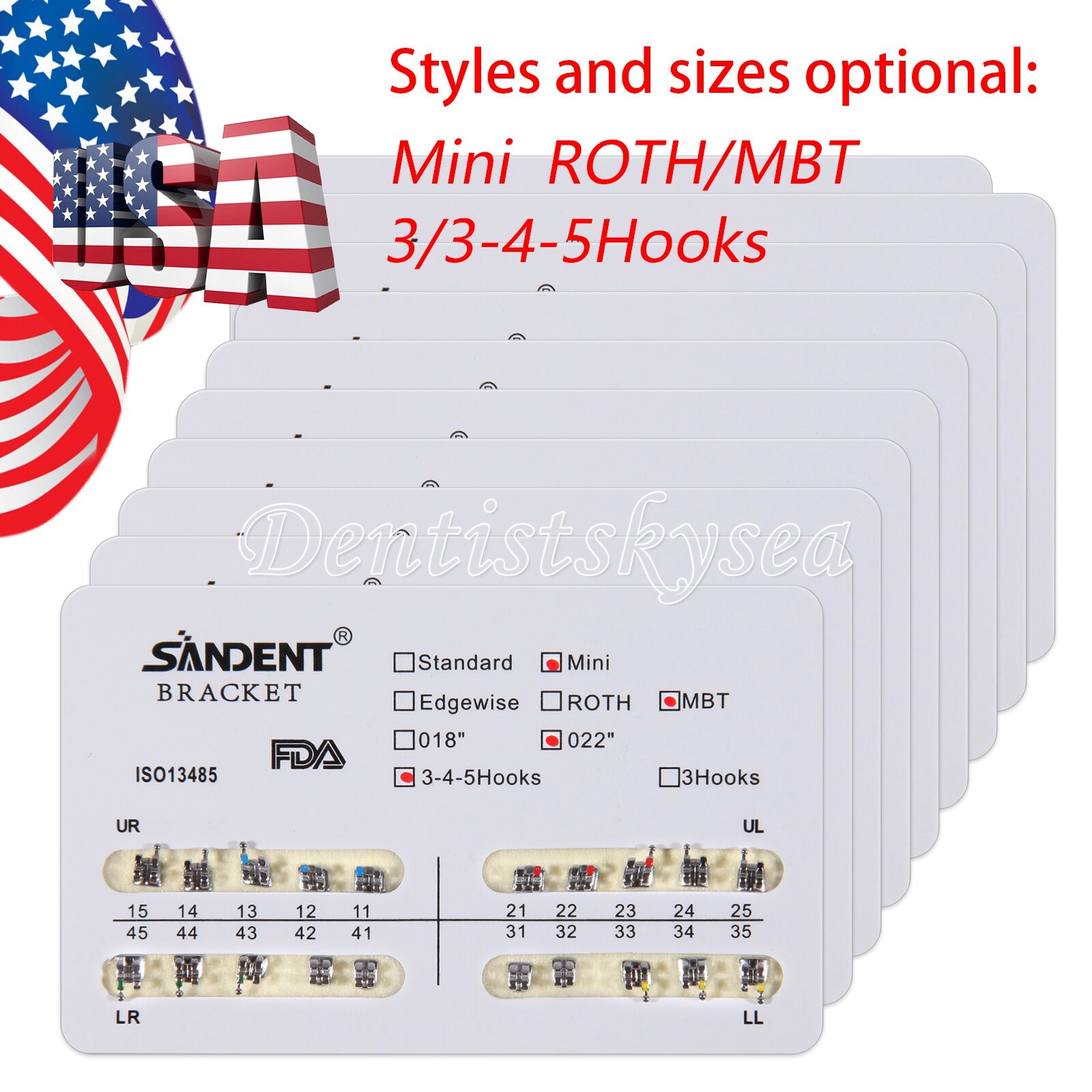SANDENT Orthodontic Dental Brackets Braces Mini Standard Roth MBT.022 Hooks ns