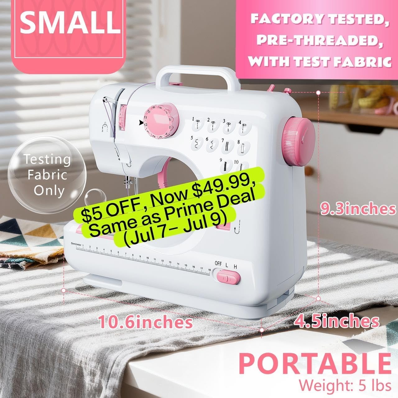 Compact Sewing Machine for Beginners - 12 Stitches, LED Light, Extension Table,