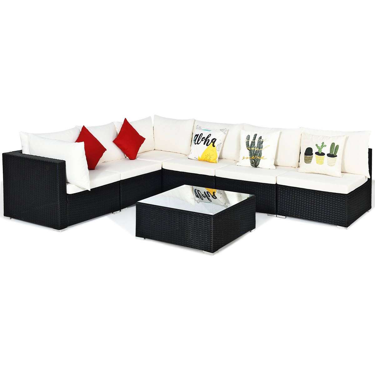 Patiojoy 7PCS Rattan Sofa Set Outdoor Wicker Sectional Furniture Set Garden