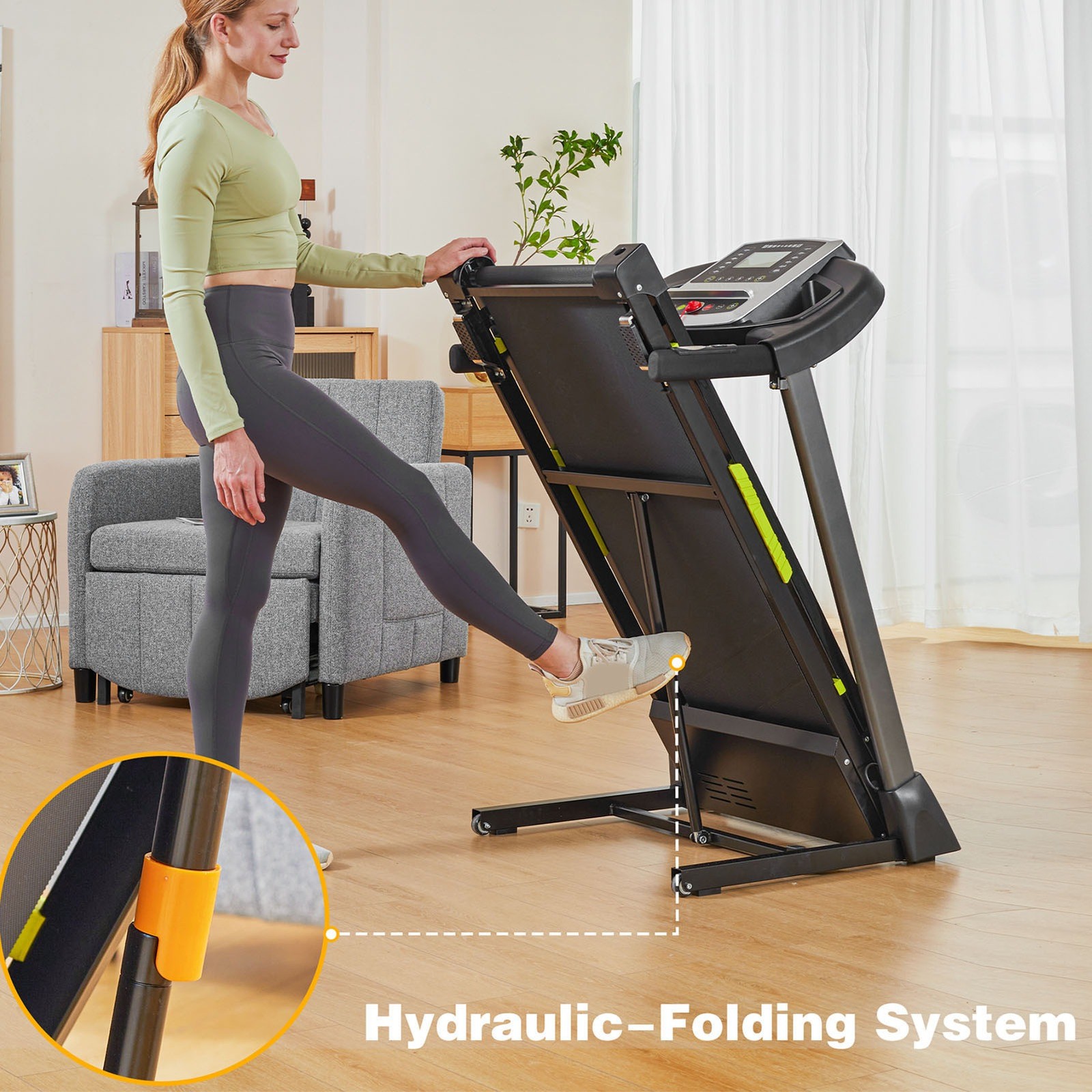 Multi-Functional LED Display Folding Treadmill With APP Tracking 4% Incline