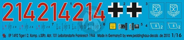 Peddinghaus 1/16 Tiger I Tank Markings s.SS-Pz.Abt.101 LSSAH France 1944 1492
