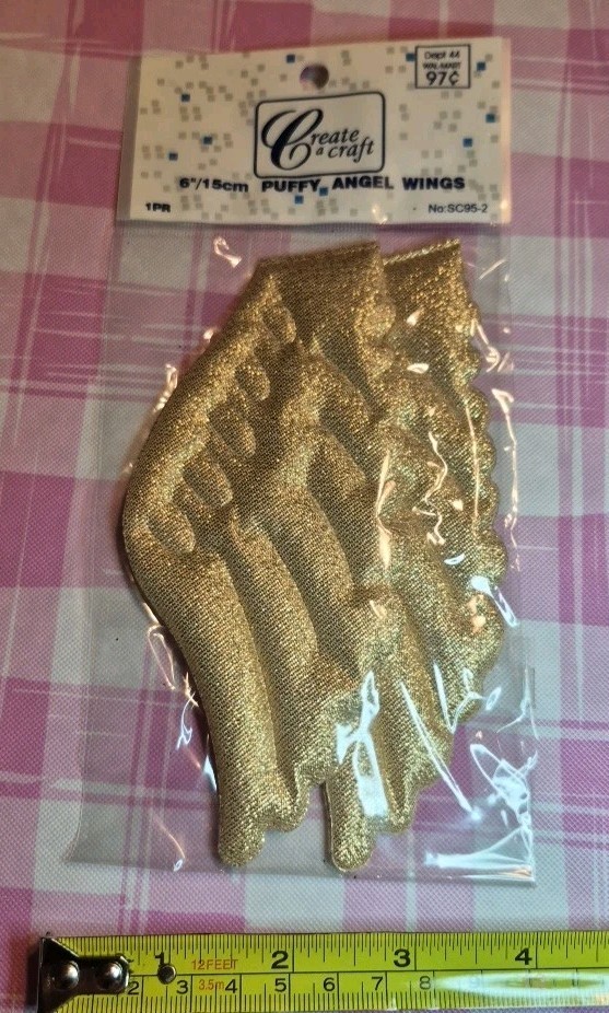 Angel Wings Holiday Gold Sparkle 6 Inch Doll Making Vintage Craft Puffy 2 Pack