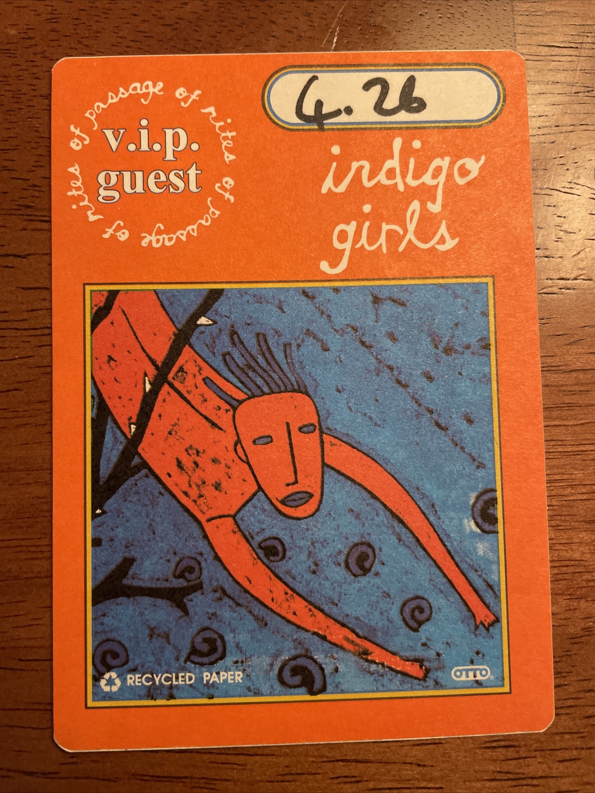 1993 Indigo Girls Rites Of Passage Tour Satin Backstage Pass Champaign IL