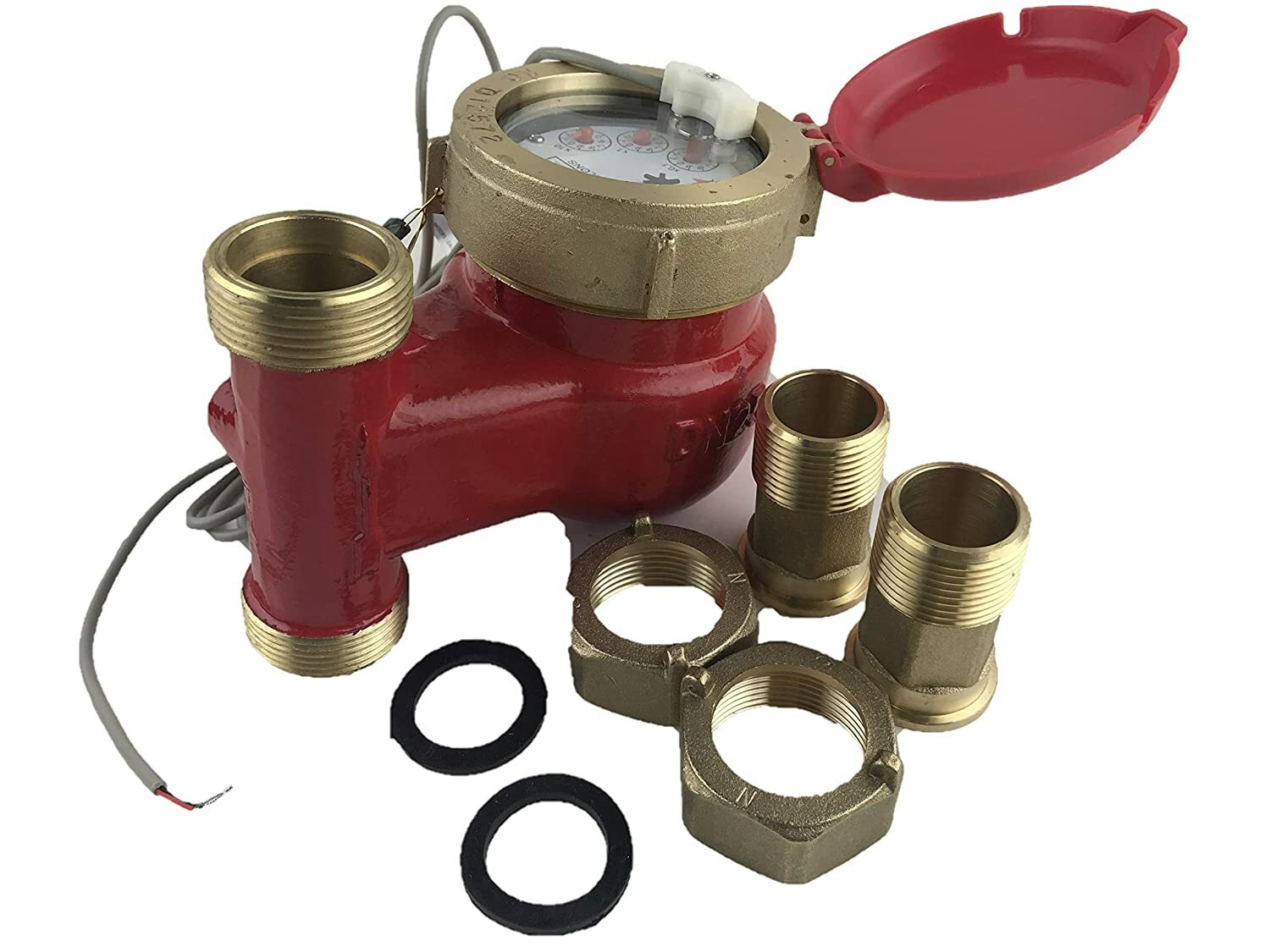 DAE V-100RP 1” Vertical Hot Water Meter with Pulse Output, Gallon + Couplings