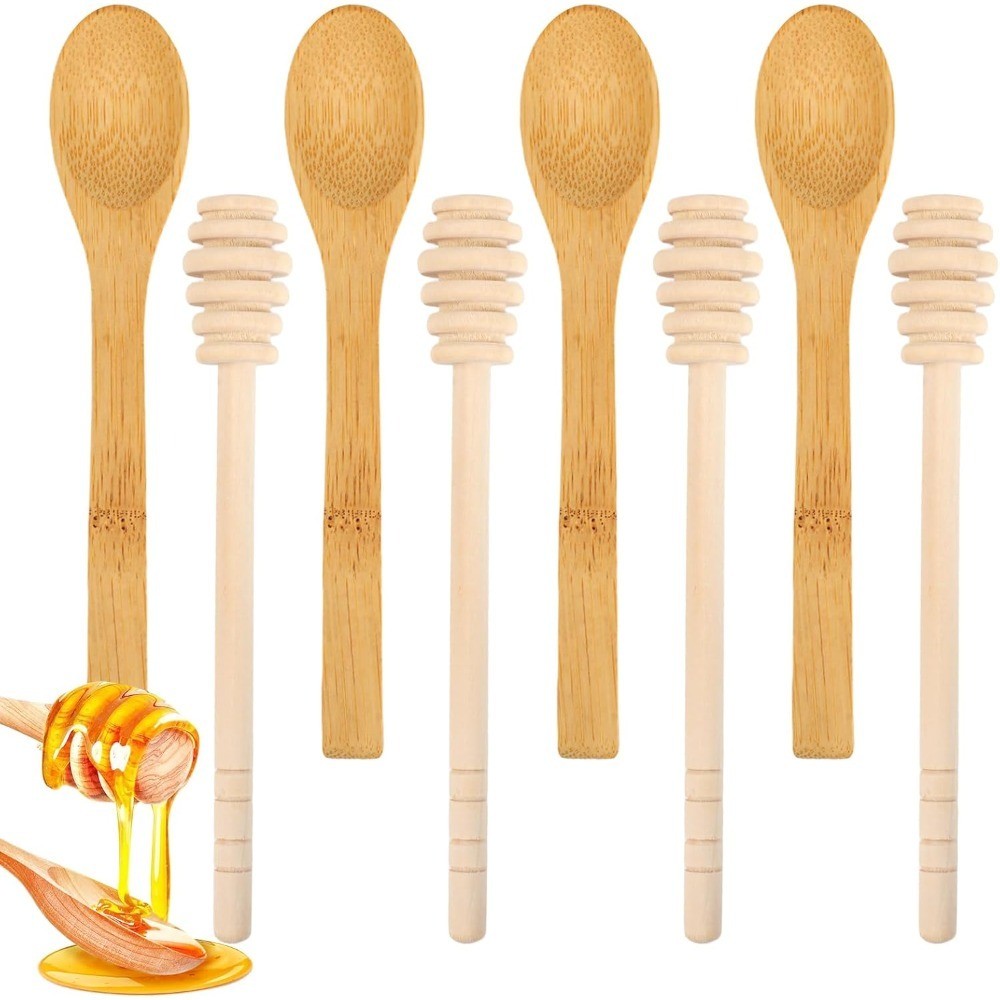 Wooden Honey Dipper Sticks Set of 8 Mini Honeycomb Drizzling Spoons for Evenly
