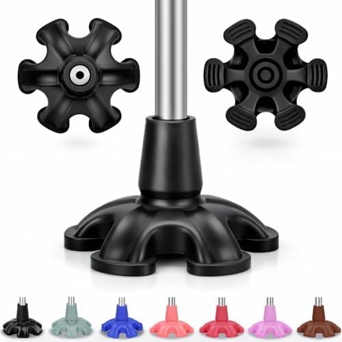 Cane Tip - Self Standing 6 Prong Support Rubber Base for Walking Stick & Cane -