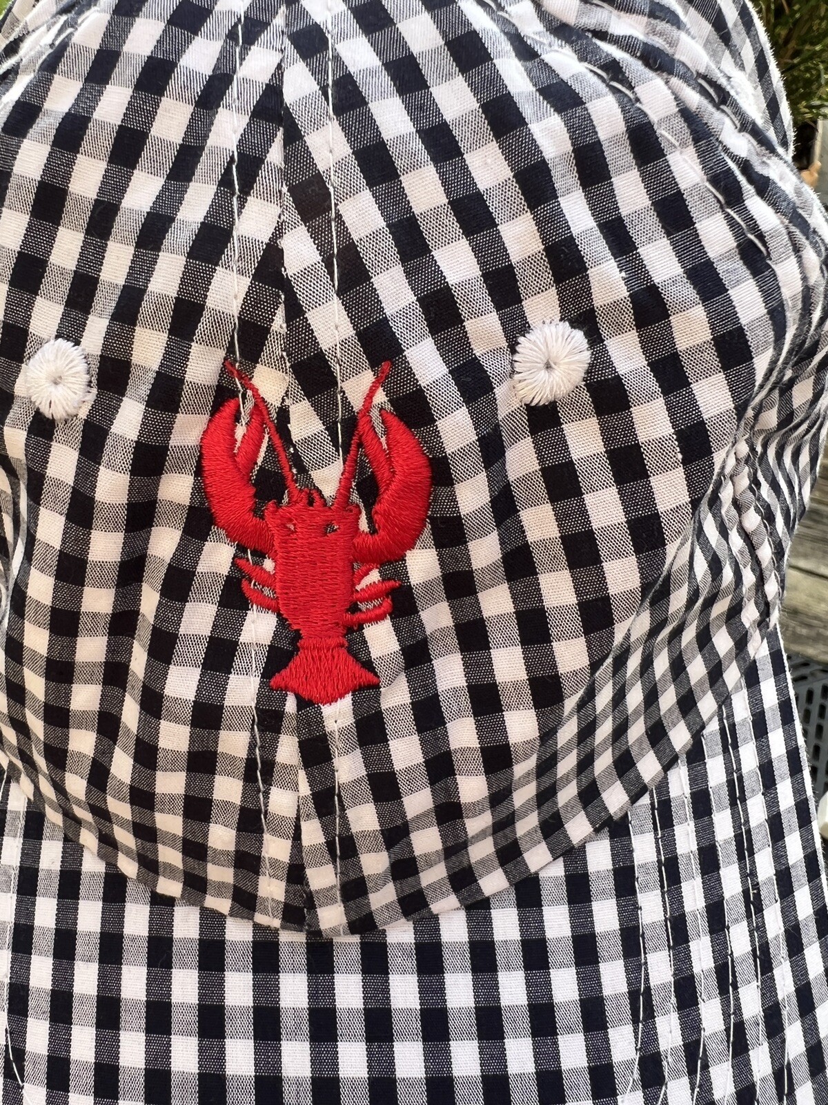 Black White Checked with A Red Embroidered Lobster Adj EUC
