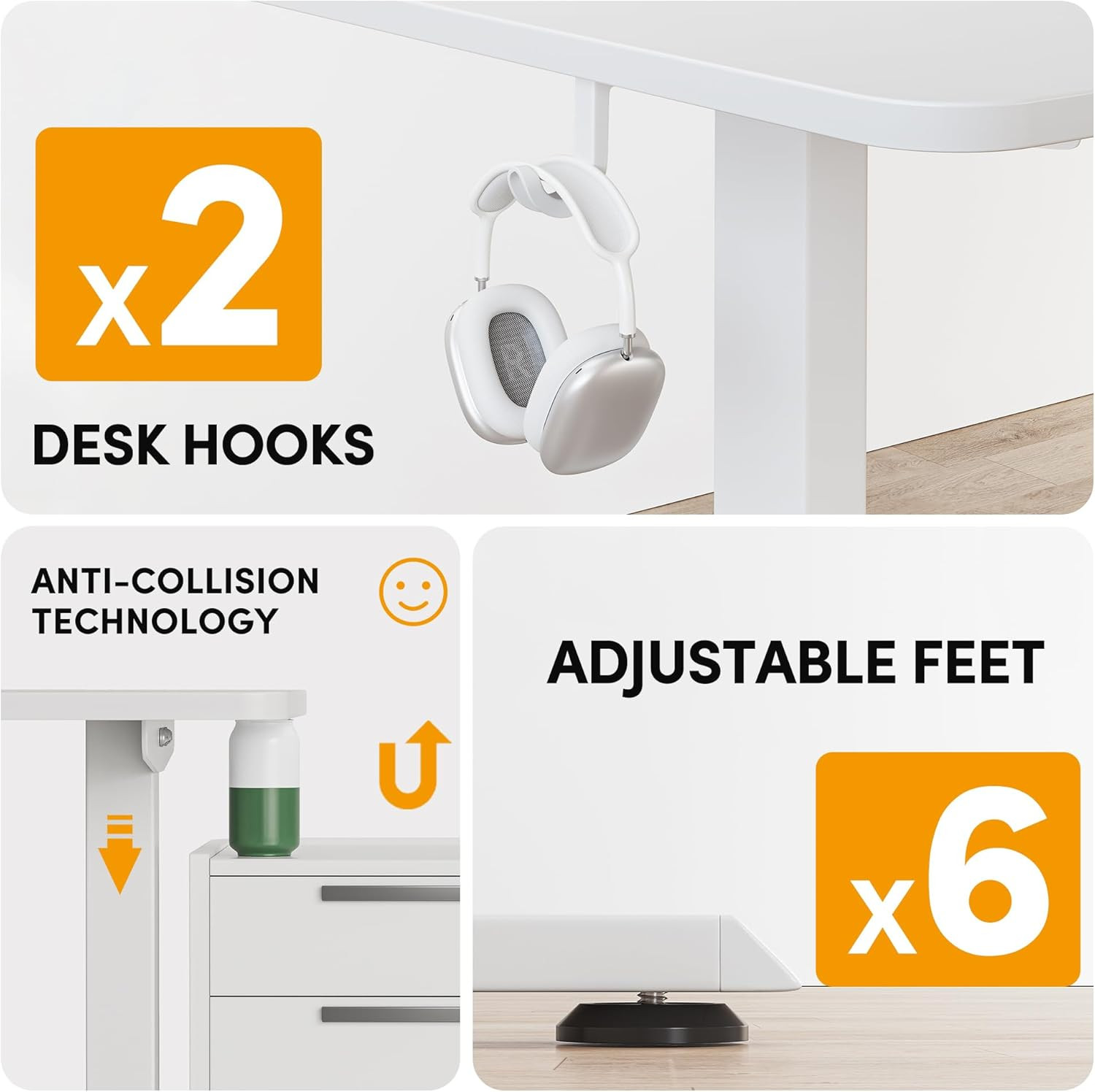 Adjustable 63" L-Shaped Standing Desk with Splice Board - White Finish