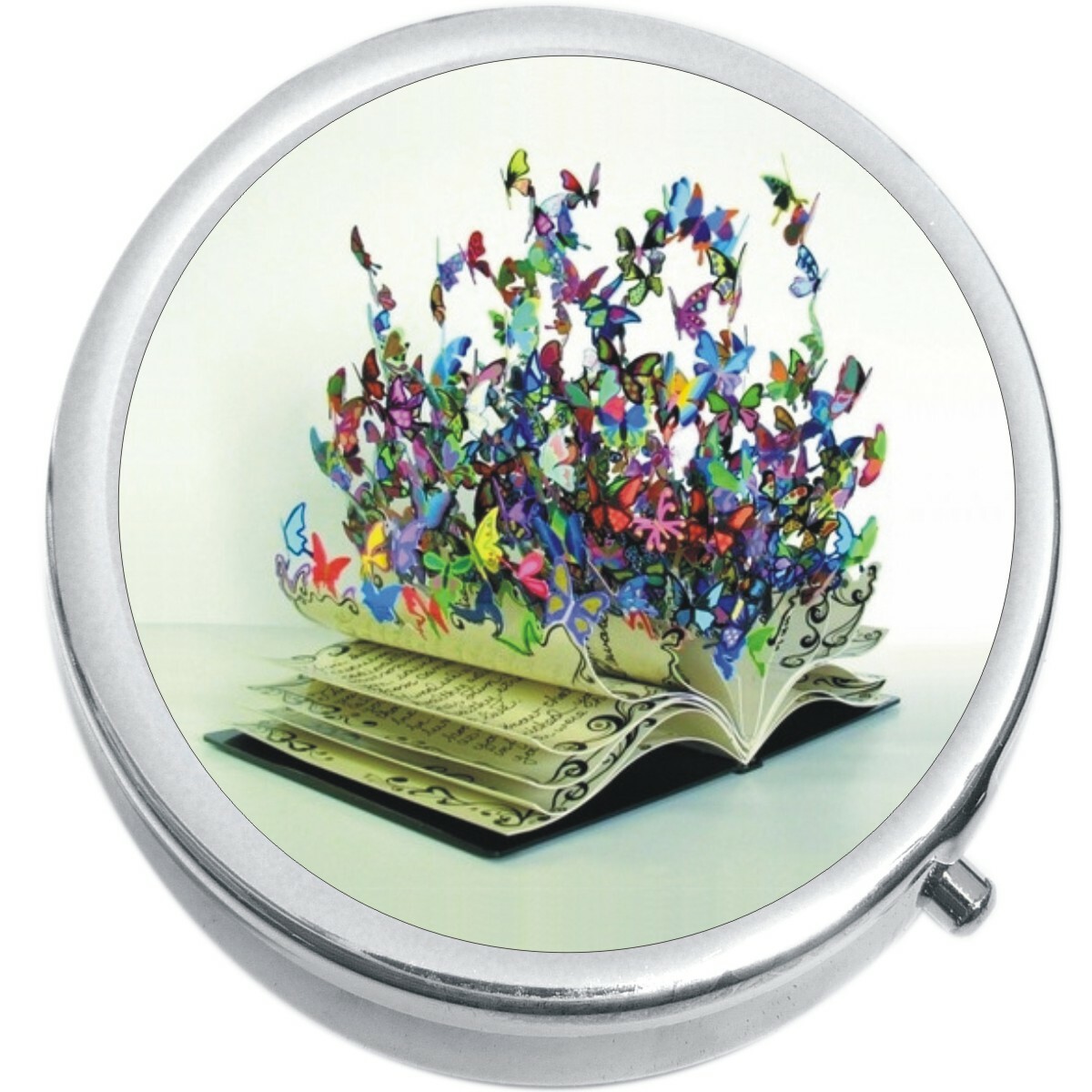 Book Butterflies Medicine Vitamin Compact Pill Box