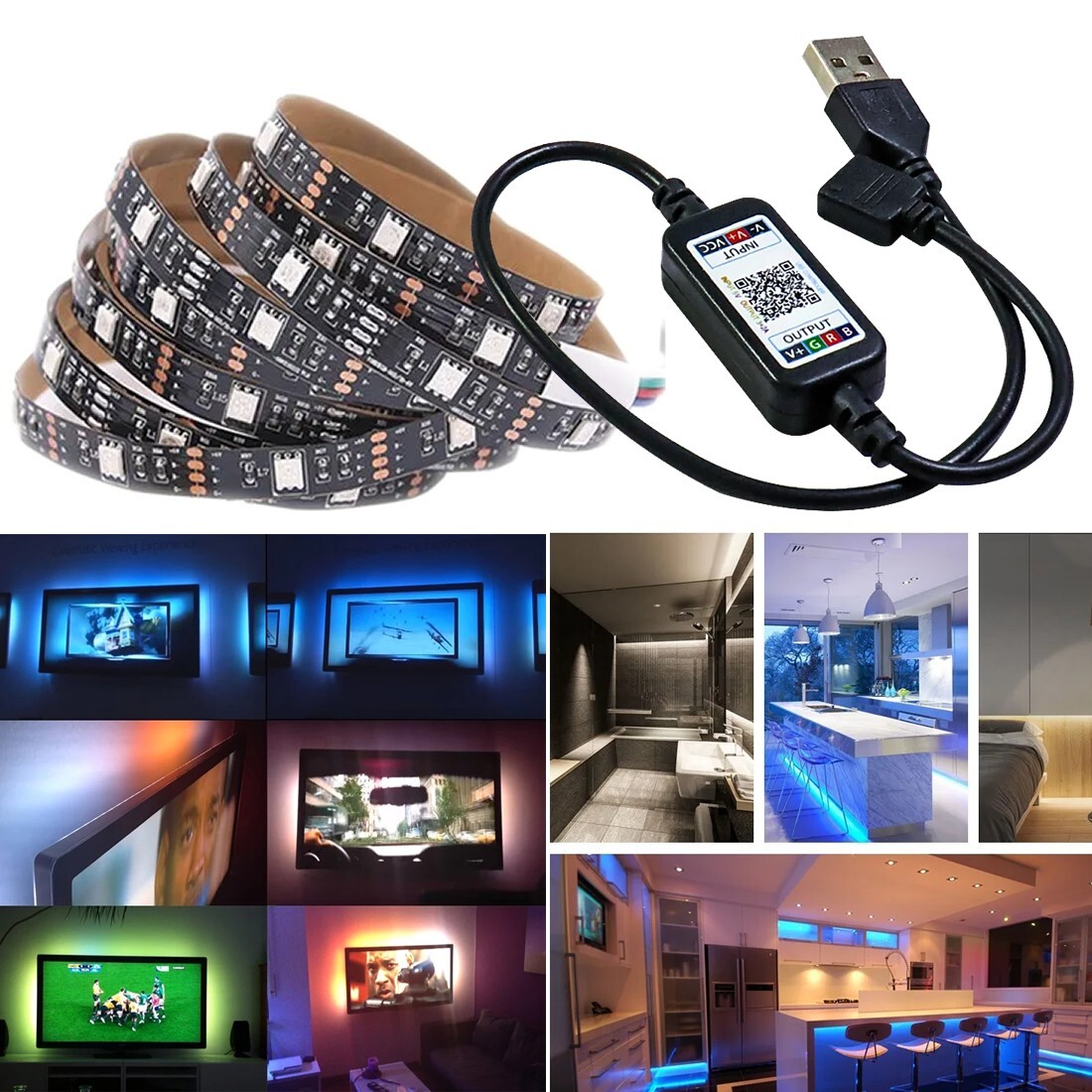 1M-5M USB 5V 5050 RGB Led Strip Light led Tape TV Backlight Bluetooth Controller