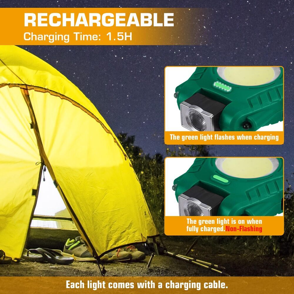 EverBrite 2Pack Rechargeable COB Keychain Work Light Magnetic Flashlight 6 Modes