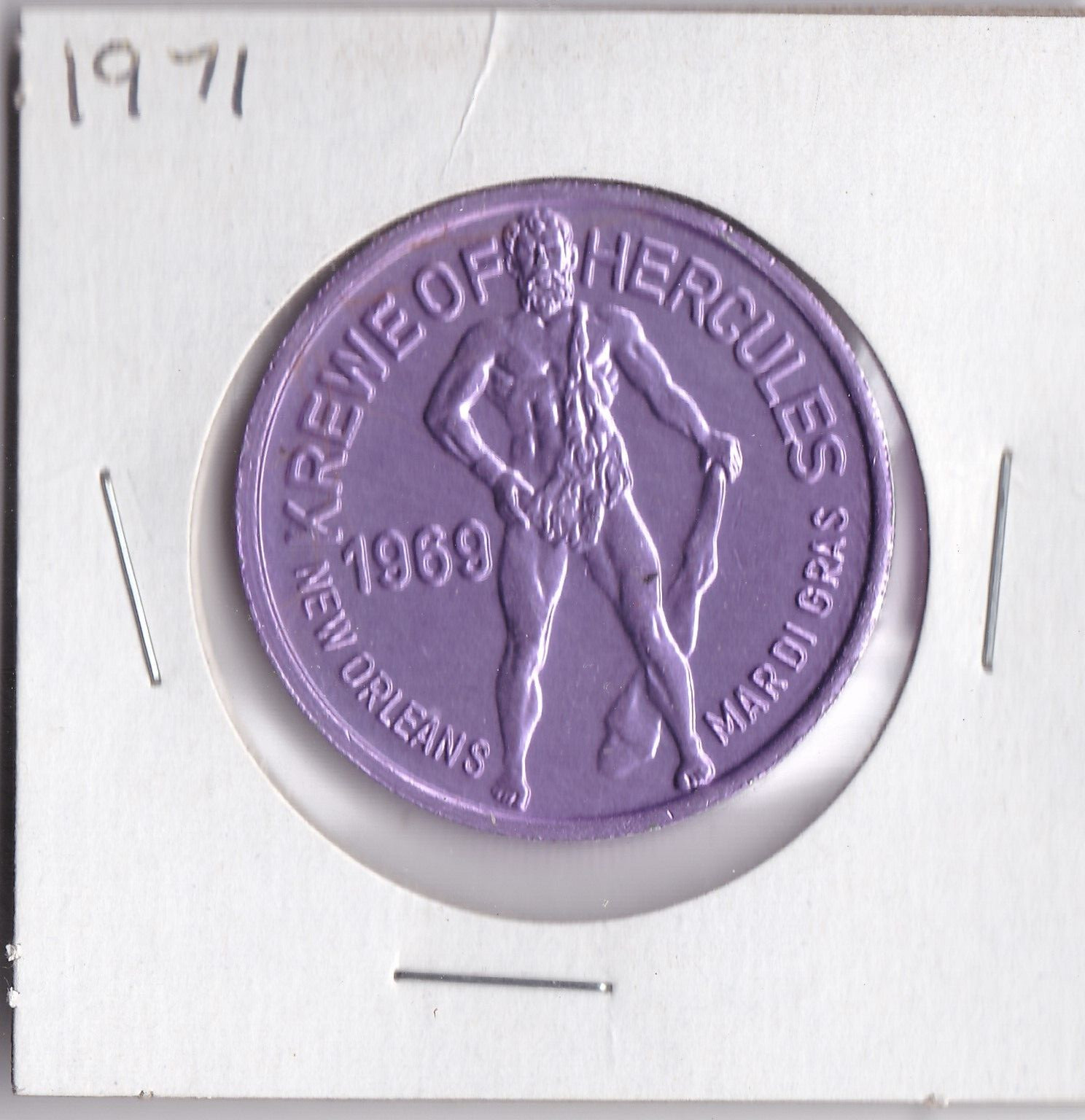 1971 KREWE OF HERCULES New Orleans Mardi Gras Aluminum DOUBLOON (Purple L1)