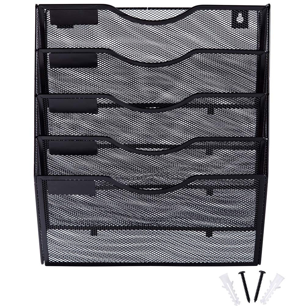 5 Pocket Mesh Hanging Wall File Organizer Wall Mounted Paper Document Folder ...