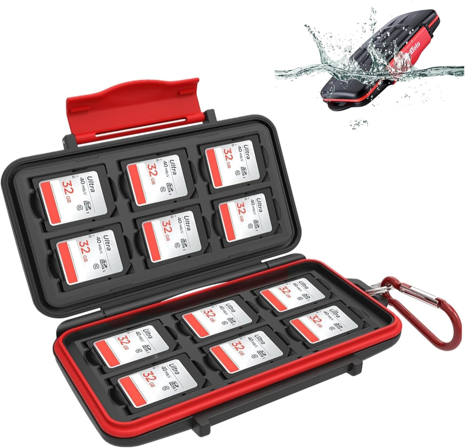 IPX5 Water-Resistant SD Card Case Holder with 12 Slots | Anti-Shock,Durable,Sd S