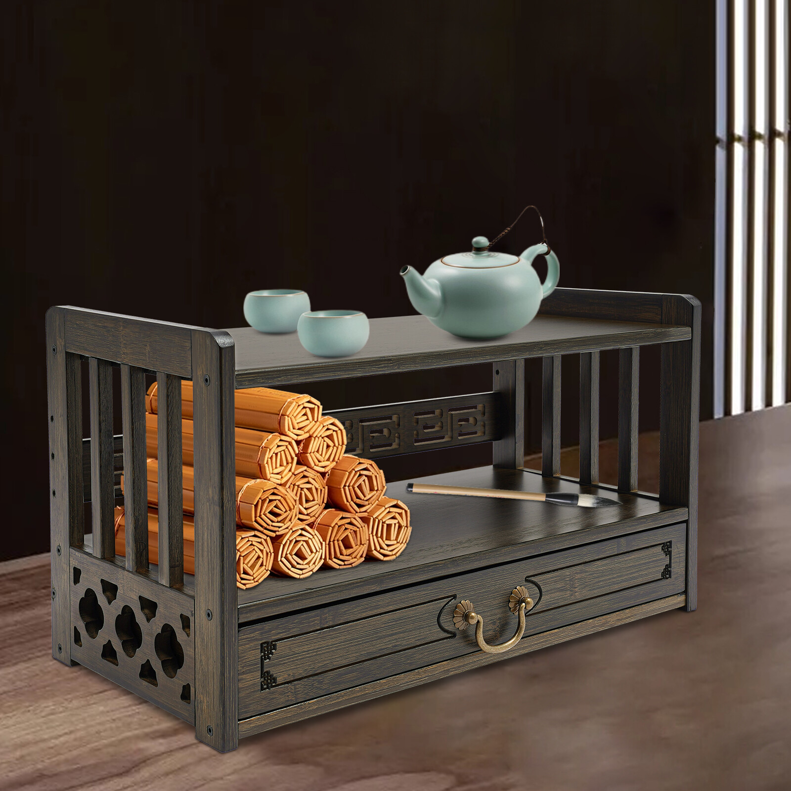 Meditation Storage Table Altar Table with Drawer, Desktop Organizer 52*25*28cm