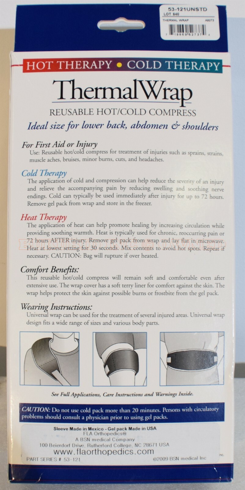 ThermalWrap FLA 53-121 Reusable Hot & Cold Compress 6"x10" Universal Back Wrap