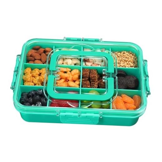Snackle Box Container for Kids, Adjustable 12 Compartment, Green | BPA-Free