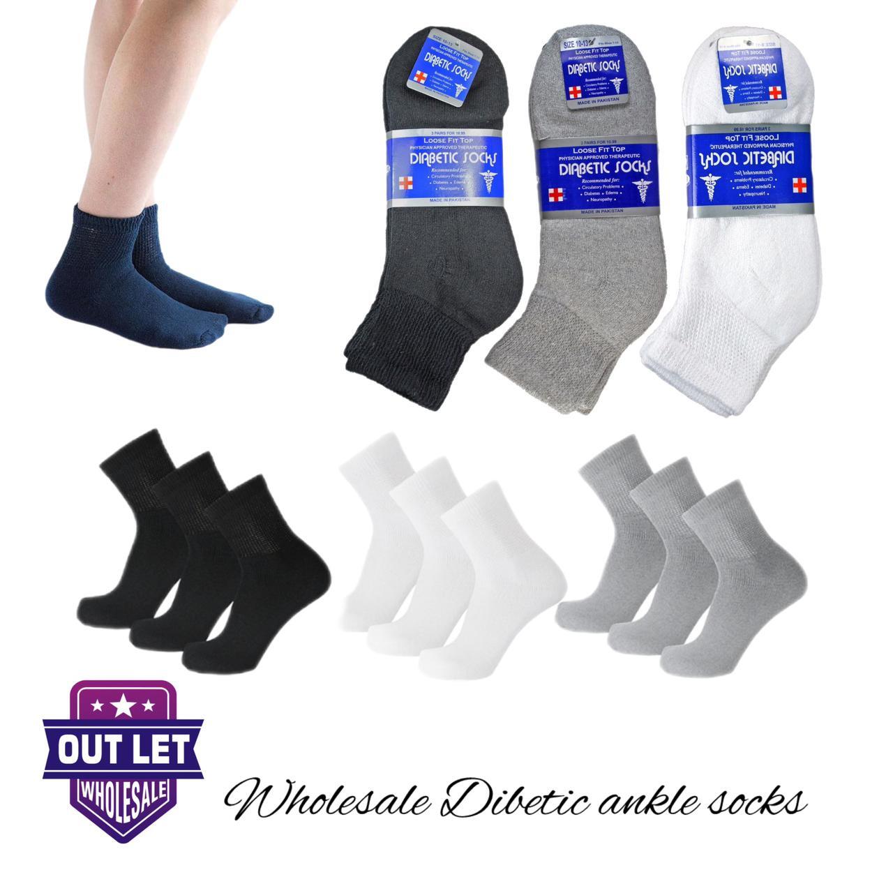 60 Pairs Wholesale Men Diabetic Ankle Health Circulatory Cotton Socks Size 9-15