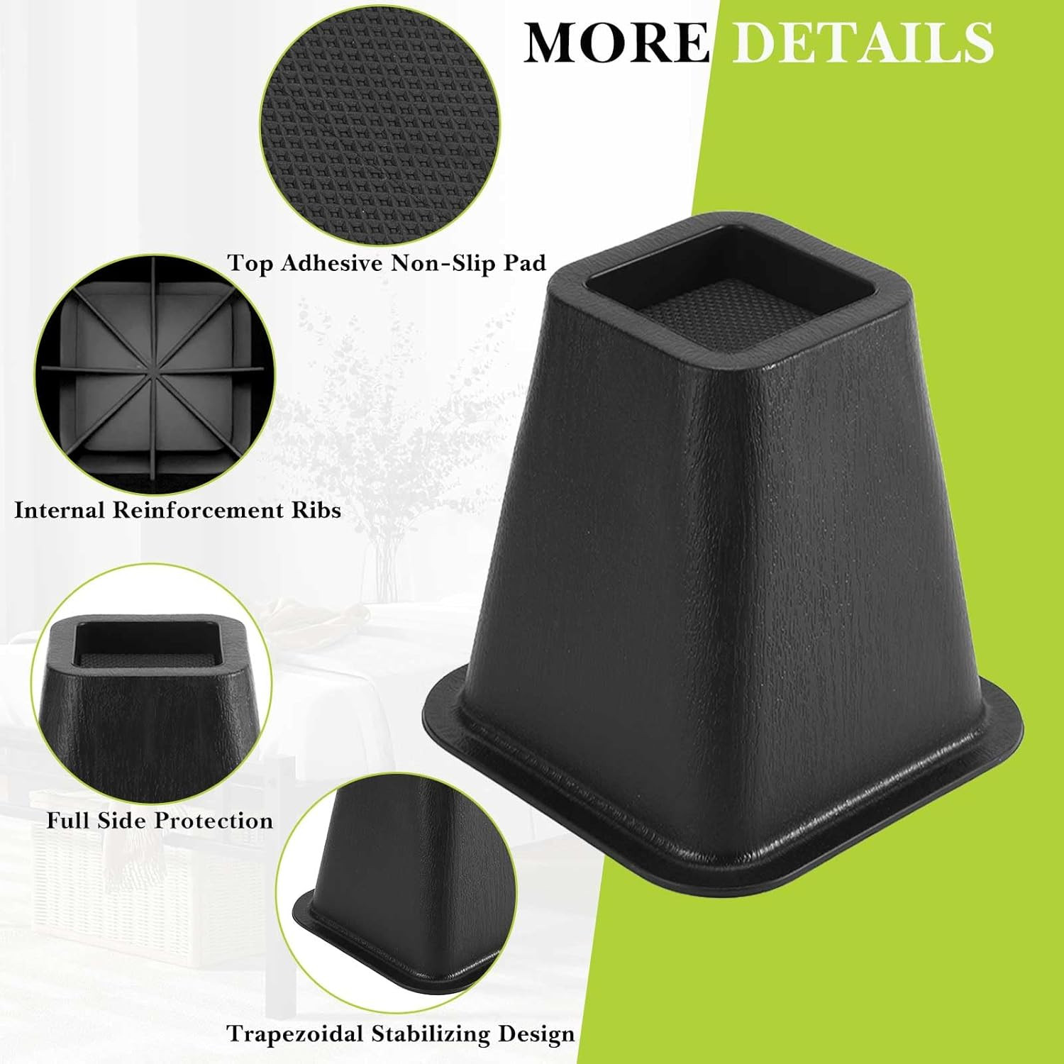 4 Pack Furniture Risers 6 Inch, Bed Risers Heavy Duty for Table Desk Couch Chair