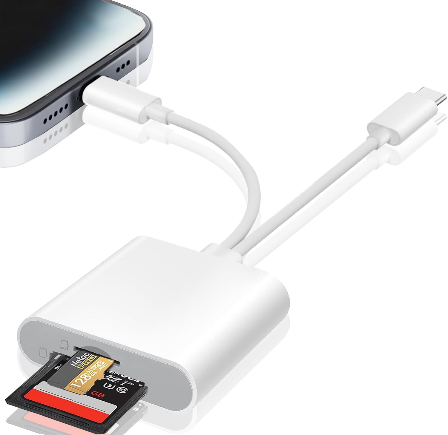 SD Card Reader for iPhone, iPad, USB C & 2 IN 1 Reader, White
