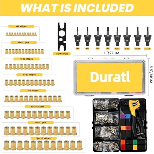 Rivet Nut Tool Kit, 8-Inch Hand Rivnut Tool for Tight Spaces, Nutsert Yellow