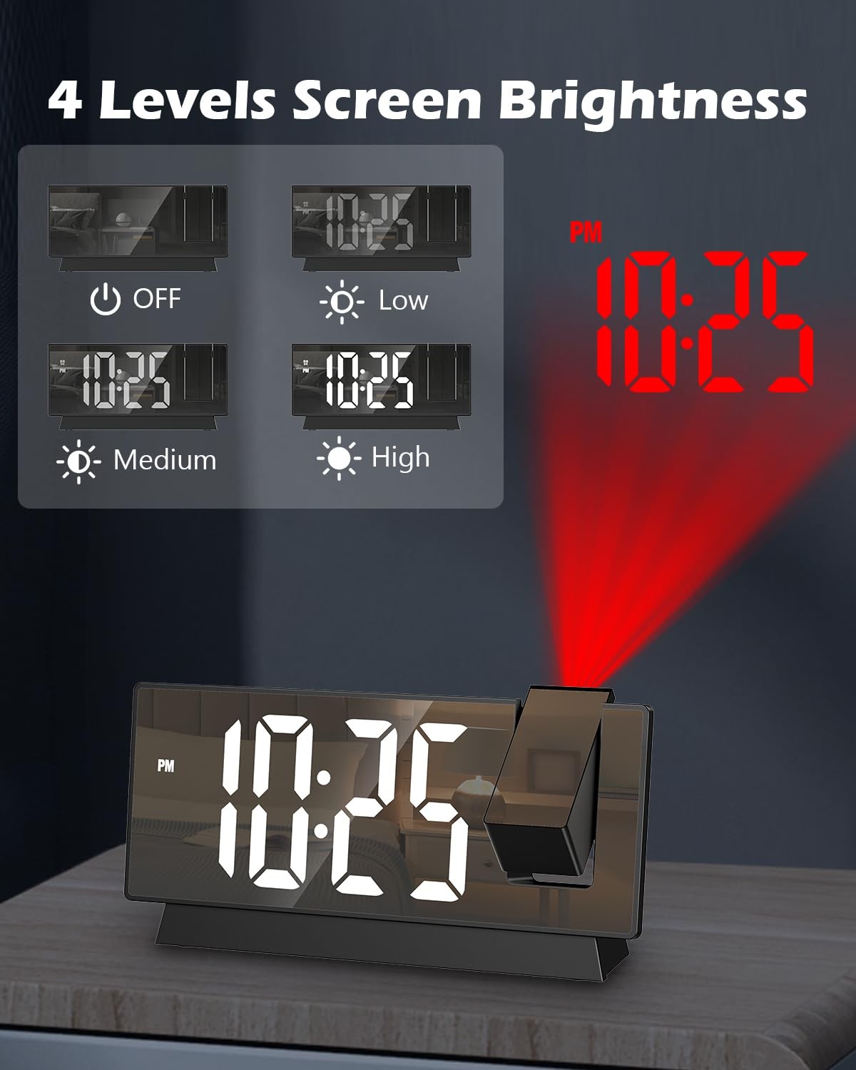 KeeKit Projection Alarm Clock with 180° Rotatable Display, Small, Black