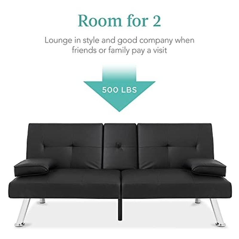 Adjustable Futon Sofa Bed Convertible Couch W/ Cupholders Removable Armrests New