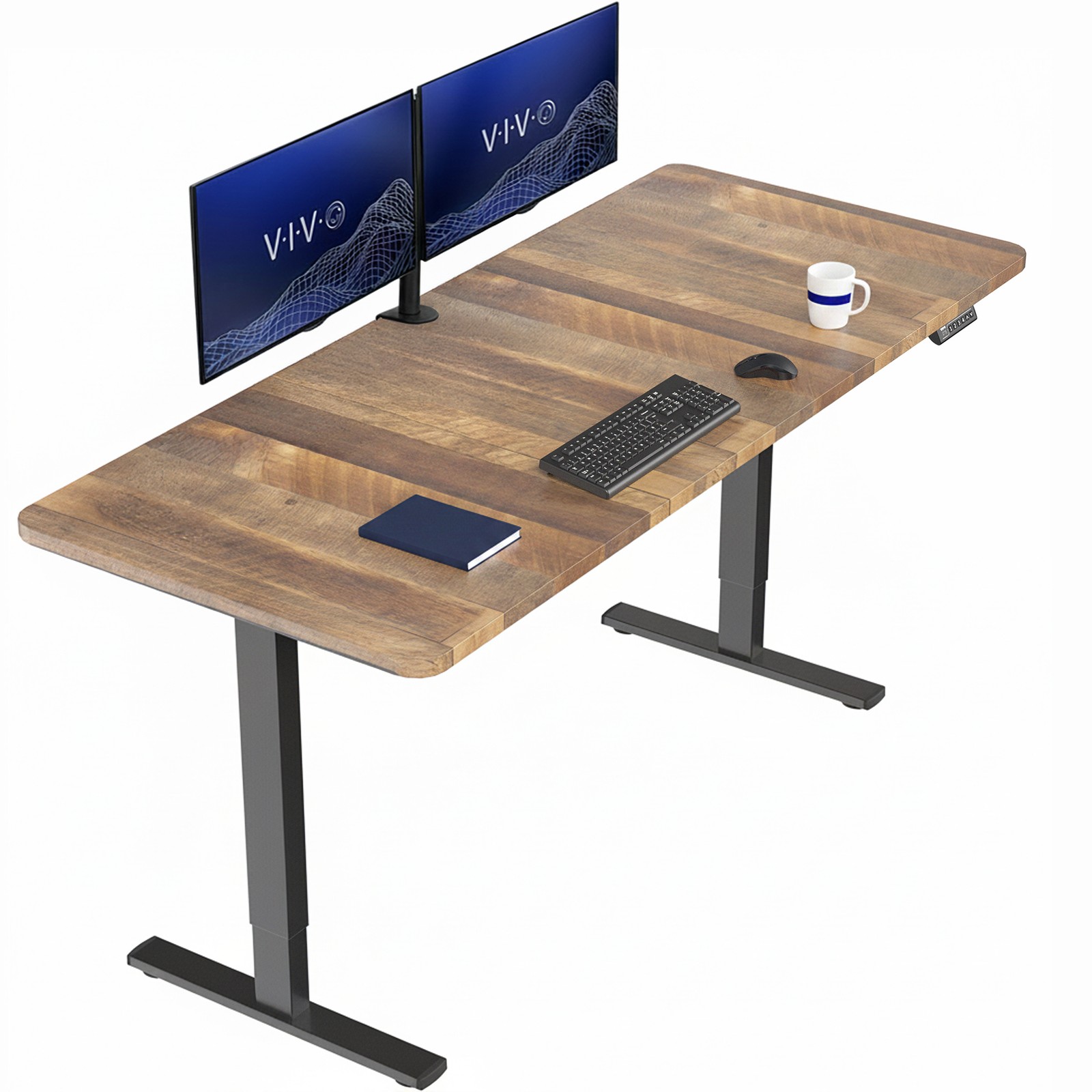VIVO Electric 71” x 30” Stand Up Desk, Reclaimed Wood Table Top, Black Frame