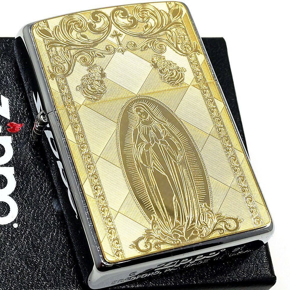 Zippo Holy Mother Ave Maria Gold Metal Plate Etching Processing Japan New