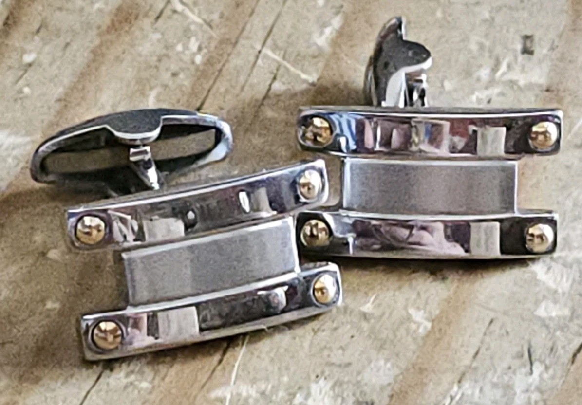 Pair of Men's Dolan-Bullock Passport Cufflinks Stainless Steel And 18K Hold Dots
