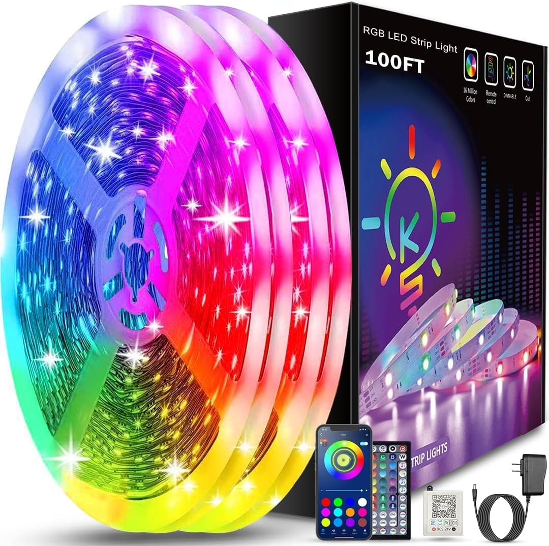 Keepsmile 100ft LED Strip Lights (2x 50ft) Bluetooth Smart App Control Music Syn