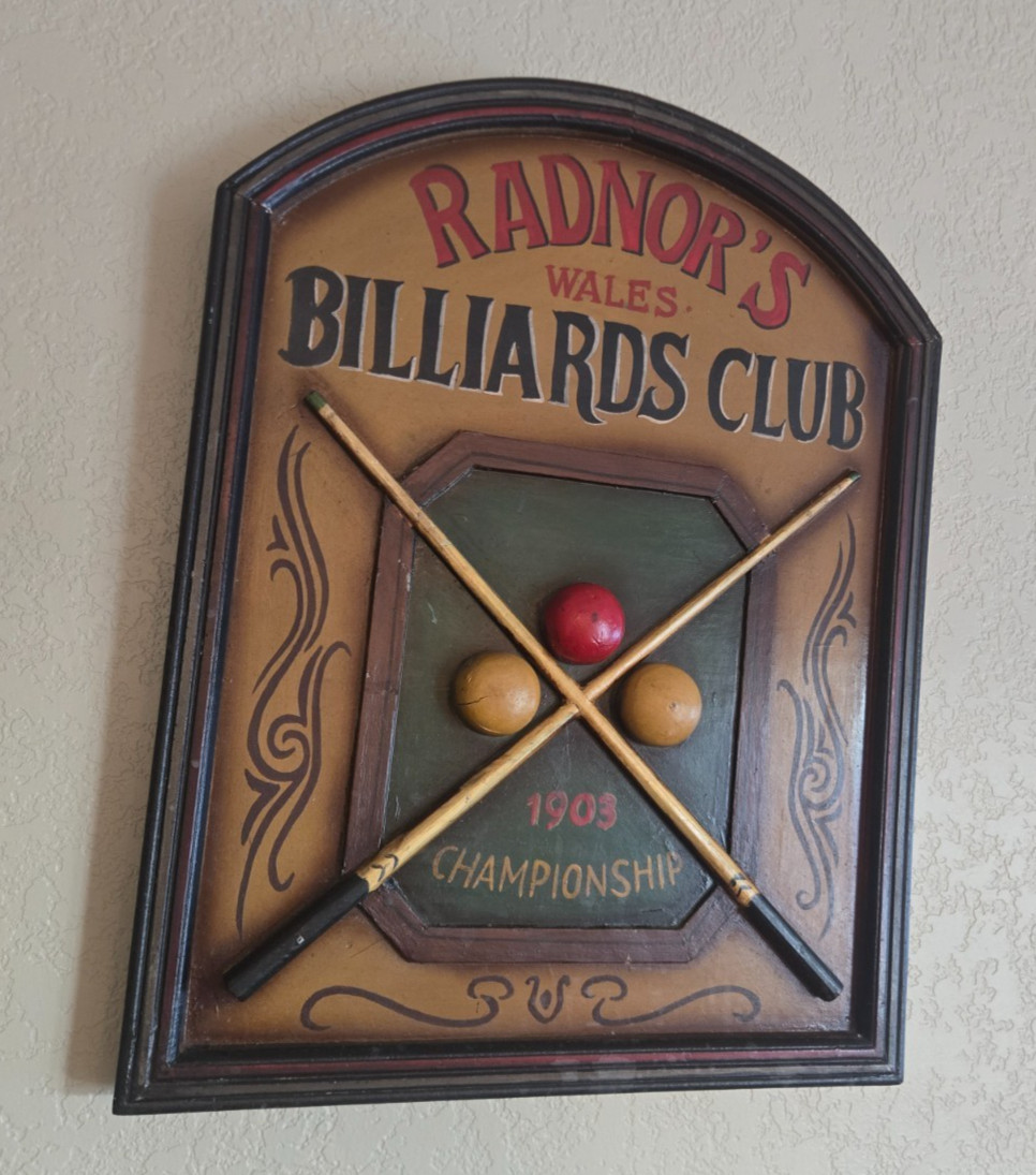 Radnor's Wales Billiards Club 1903 Pub Sign Wood 3D Pool Hall Man Cave 17" x 21"