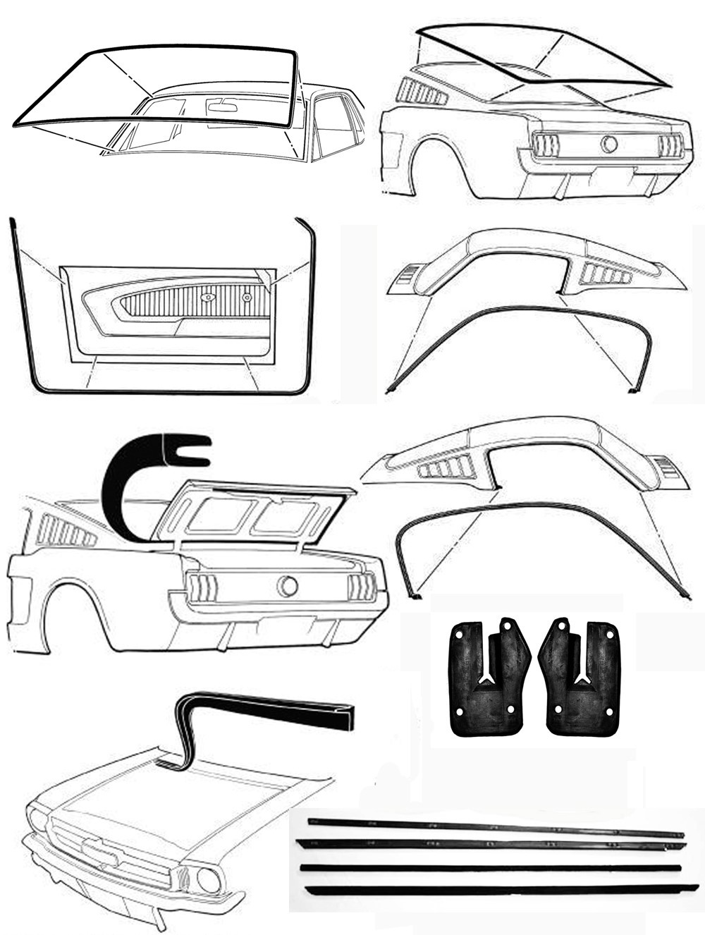 New! 1965 - 1966 MUSTANG Fastback Deluxe Weatherstrip Seal Kit Windshield Doors