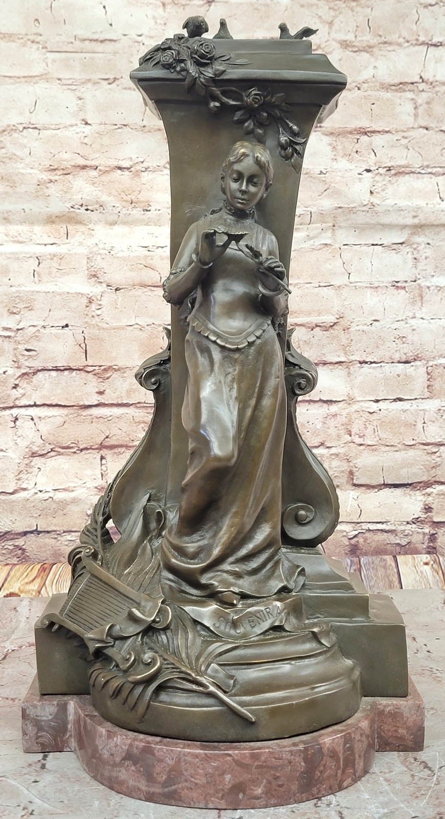 A Maiden Holding a Flower by Charles Gounod Hand Made Bronze Sculpture Artwork