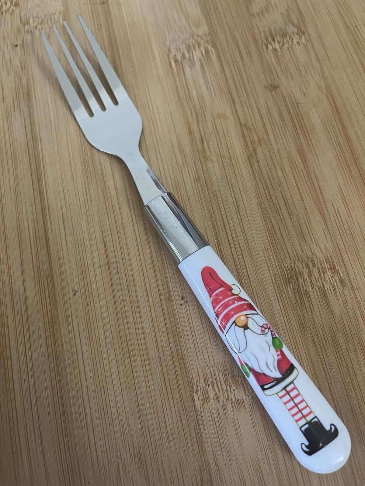 LTD Stainless Plastic Red White Green ELF GNOME DINNER FORK 7 5/8" NEW!